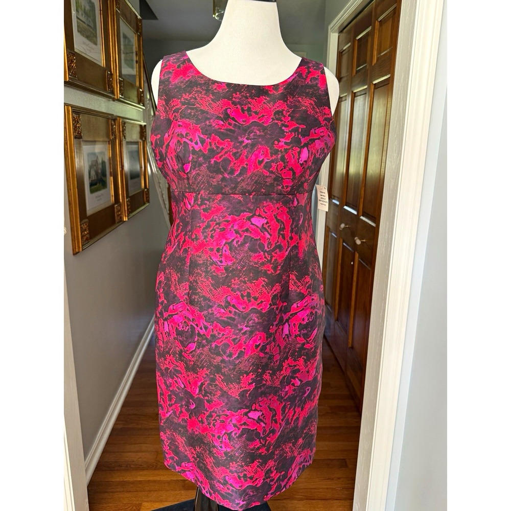 Kasper Pink Black Abstract Sheath Dress Knee Length 12 NWT